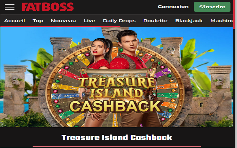 Fatboss promet un cashback de 5% sur le jeu live Treasure Island.